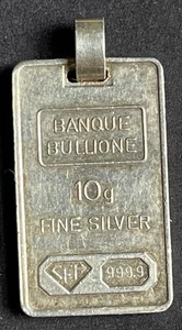 BANQUE BULLIONE 10 gram .999 Pure Silver Perdant Ingot - Picture 1 of 4