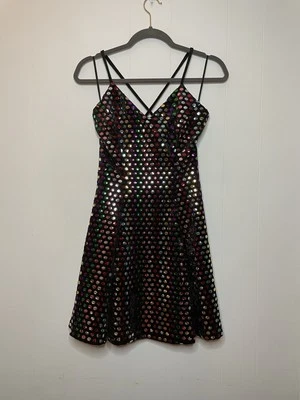 Vtg Betsey Johnson 90's Reflective Multicolor Sequin Stretch Black Velvet Dress - Image 1 of 4