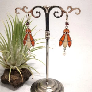 Jugendstil Schmuck Granat Ohrringe Perle Emaille Vintage Silber 925/- Antikstil - Bild 1 von 7