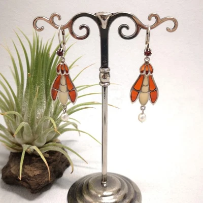 Jugendstil Schmuck Granat Ohrringe Perle Emaille Vintage Silber 925/- Antikstil - Bild 1 von 4