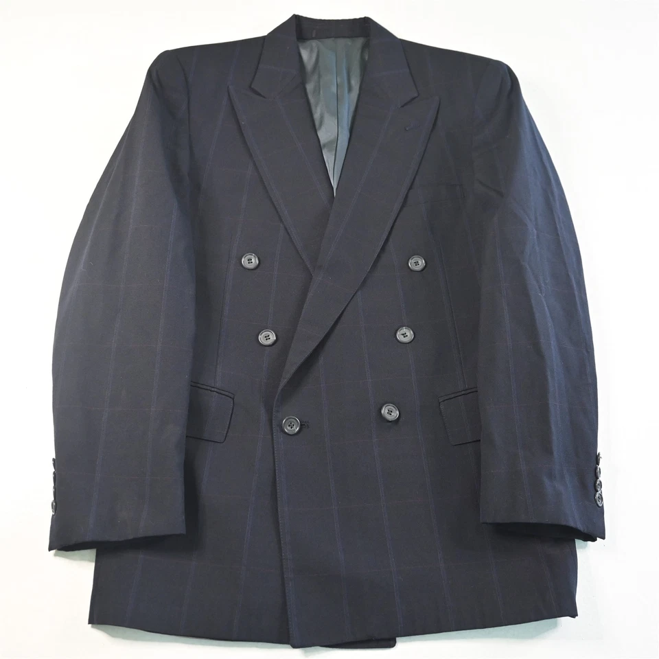 Chaqueta Blazer Abrigo Deportivo De Colección Hecha en EE. UU. 38S Azul Marino Ventana Lana Doble Pecho Foto 1 de 4