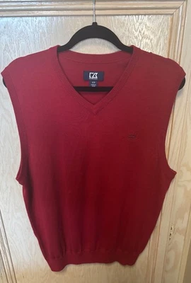 Cutter & Buck Men's Merino Wool Blend V-Neck Sleeveless Sweater Vest Sz M Emblem - Image 1 of 4