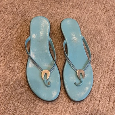 Vintage Y2K Italian Shoemakers Light Blue Heeled Flip Flop Sandals - Size 7.5 - Image 1 of 4
