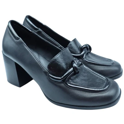 Mocasín de cuero negro Antonio Melani Hale tacón bloque talla 6 trabajo corporativo Foto 1 de 4