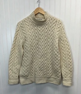 Aran Crafts Fisherman’s Cable Knit Mock Neck Sweater Sz L Ivory 100% Merino Wool - Picture 1 of 5