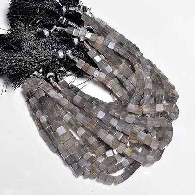 Natural Grey Moonstone Gemstone Box Shape Smooth Beads 5 mm Strand 8" UGB-429 - Image 1 of 3