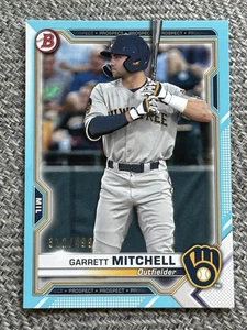 2021 Bowman Garrett Mitchell Sky Blue Paper Prospect /499 Brewers RC Parallel - Picture 1 of 2