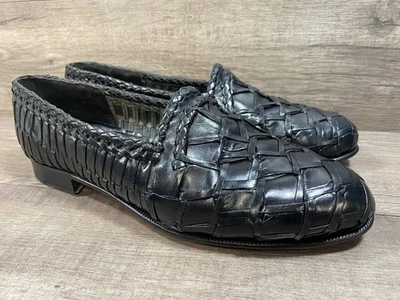 Moreschi Valda 黑色编织皮革乐福鞋男式 10 码意大利制造 — 第 1/4 张图片