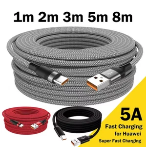 Heavy Duty USB Type C Charging Cable Fast Phone Charger Long Lead 2m to 8m - Picture 1 of 16