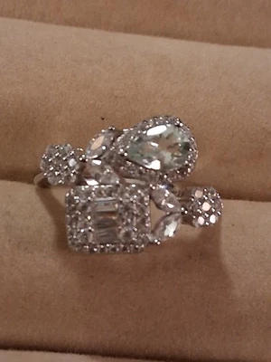 Aguamarina 7x5mm y circonitas circonitas simuladas, placa de oro blanco de 14K plata de ley 925, 9 Foto 1 de 4