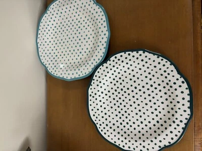 Set Of 2 Pioneer Woman Retro Dot Teal Green Stoneware 10.5” Dinner Plates - Image 1 of 4
