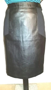 BLACK PLUS Faux Leather PU Knee Pencil SKIRT L uk14eu40us10 Waist w33ins w84cms - Picture 1 of 4