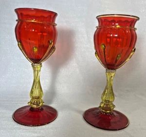 2 auténticas copas de vino de cristal de Murano veneciano soplado con boca italiana de 1920-30 - Imagen 1 de 6