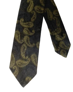 Vintage Paisley tie All Silk classic mens wear green black narrow skinny slim - Picture 1 of 3