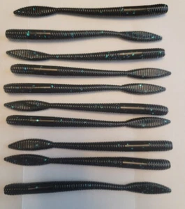 Señuelos finos gusano cola de pala negra y azul de 5,5" 10 quilates hechos en casa/hechos a mano - Imagen 1 de 4