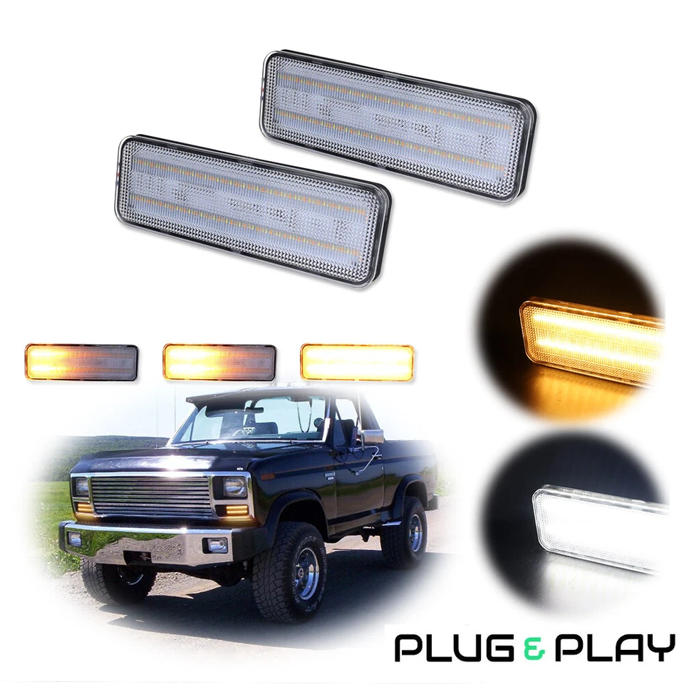 Luces de señal LED transparentes ámbar dinámico y blanco para Ford Bronco F150 F250 F350 80-86 Foto 1 de 4
