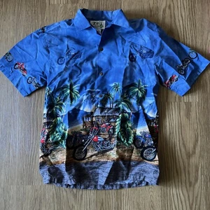 VTG KYs Button Up Motorcycles Hawaiian Short Sleeve Shirt Sz S Aloha Biker USA - Picture 1 of 9