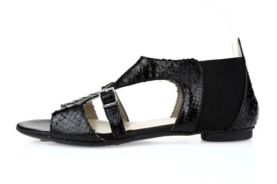 Womens AGL Black Snake Print Leather Strappy Casual Sandals Flats Size 36.5 New - Image 1 of 4