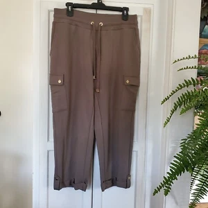 Calvin Klein Womens XL Olive Green Cargo Crop Joggers Pants 4 Pockets Drawstring - Picture 1 of 8
