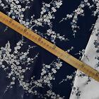 Bu153*Fabric/Cushion Cover/Runner*Peach blossom Navy Faux Silk Kimono Brocade
