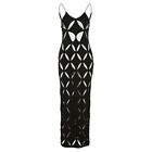 Style Women Robe Maxi Hollow Geometric Elegant Dress Unique Lady Backless Out