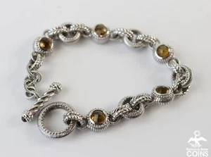 Judith Ripka Sterling Silver Citrine Cable Link Bracelet w/ Toggle clasp - Picture 1 of 7