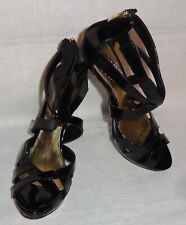 Marc Fisher Black Patent Leather Strappy Open Toe High Heel Zip Shoes 8M