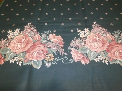 DAISY KINGDOM GREEN w PINK FLORAL BORDER COTTON FABRIC 45" X 140'' 3.8 YARDS - Image 1 of 4