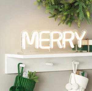 Merry Neon Christmas Acrylic Stand USB Powered - Wondershop 12.8"x3.75" New - Picture 1 of 4