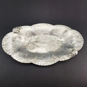 Continental Hand Wrought Hammered Aluminum Tray Applied Leaf Accents Model 572 - Picture 1 of 6