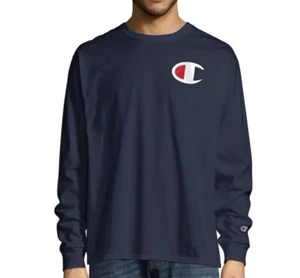 Champion Life Heritage Tee Big C Logo Long Sleeve T-Shirt Navy Unisex Sz Small - Picture 1 of 2