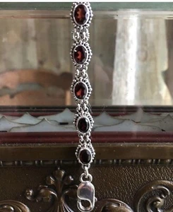 Garnet Link Bracelet Sterling - Picture 1 of 2