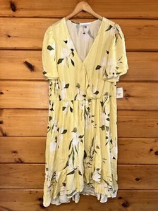 Fourteenth Place Kleid Damen 2X gelb Blumen Flatterärmel Rüschen Frühling neu mit Etikett - Bild 1 von 7