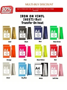 A4 A5 Hot Flex Iron On Heat Transfer HTV IRON ON /Roll 12 Colour T-Shirt Sticker - Picture 1 of 21