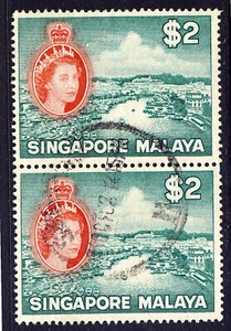 SINGAPUR Reina Isabel II 1955 $2 Alto Valor A PAR SG 51 VFU - Imagen 1 de 2
