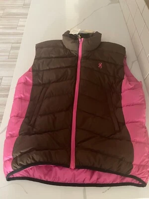 Chaleco acolchado de plumón de ganso talla grande marrón con cremallera completa coco/rosa nuevo Foto 1 de 4