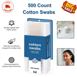 Cotton Swabs, 500 Count, Double-Tipped, 100% Cotton, Soft for Baby & Beauty Use - Picture 1 of 7