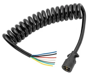 Coiled 7-Way RV Round Tow Plug Harness w/ 6 ft Cable Molded Trailer Connector - Picture 1 of 1