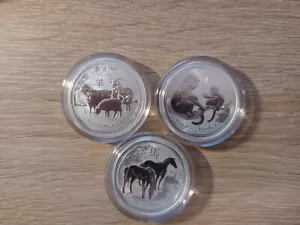 3x Münzen Lunar II Pferd 2014, Ziege 2015 und Affe 2016 je1/2 Unze Neu in Kapsel - Bild 1 von 2