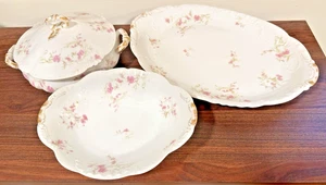 Haviland Limoges Schleiger 155 Juego de Servir Plato Cuenco Tureen Rosa Floral - Imagen 1 de 8