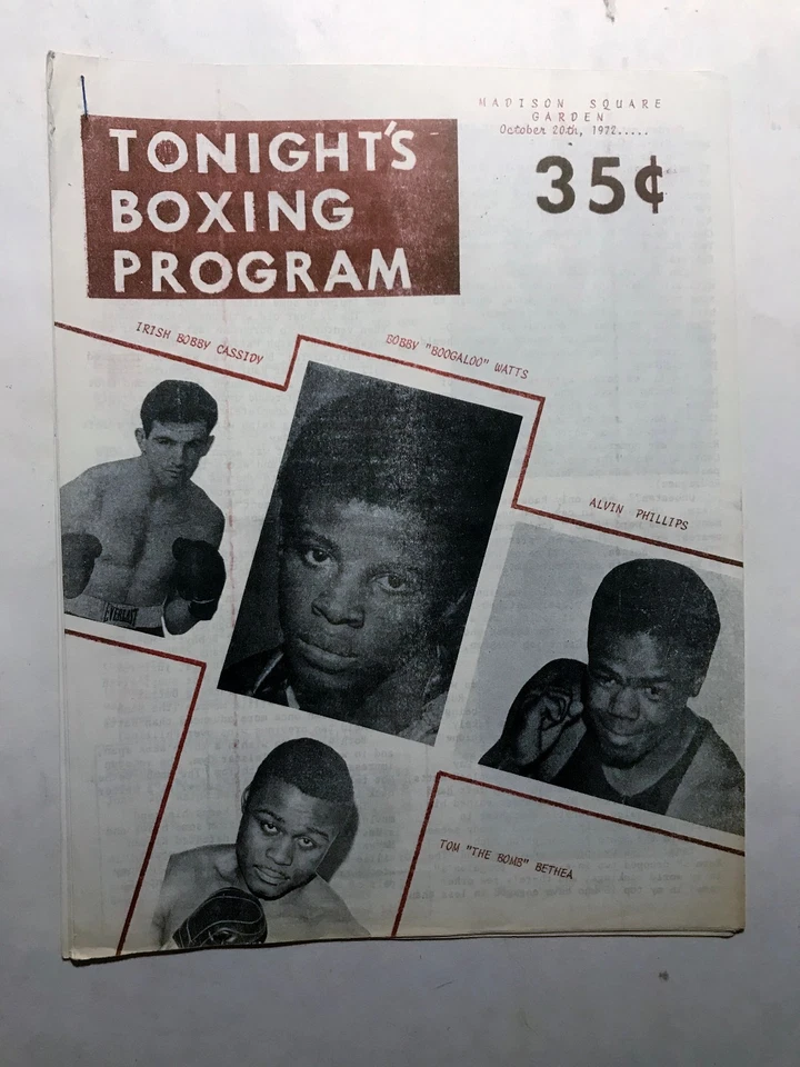 Rare 1972 Madison Square Garden Boxing Program Bobby Watts vs Alvin Phillips - Image 1 of 1