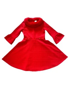 Girls Janie And Jack Red Fur Collar Holiday Dress Size 10 - Picture 1 of 4
