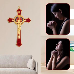 St Benedict Crucifix Red,Crucifix Wall Cross For Catholic Decor,Medalla De Sa... - Picture 1 of 1