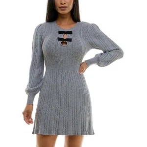 BCX Womens Gray Cable Knit Pointelle Mini Sweaterdress S BHFO 9013 - Picture 1 of 1