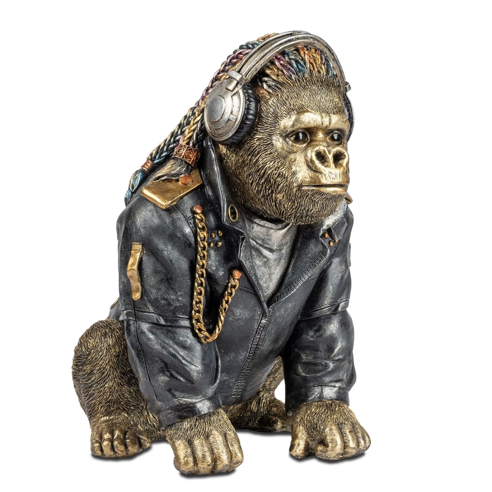 moderne Dekofigur Gorilla mit Lederjacke und Kopfhörern H. 34cm Formano - Bild 1 von 1