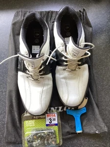 Golf Shoes Size 44.5 (UK 10) Black White Spiked plus spikes, key & holding bag. - Picture 1 of 6