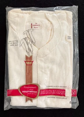 NIP, Penneys Mens White Short Sleeve Union Suit, Size 38 - Image 1 of 4