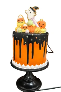 Orange Halloween Faux Cake W/ Monster Cookies & Candies Tabletop Decor - Picture 1 of 1