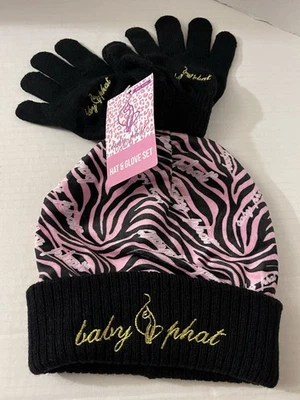 Sombrero y guantes de punto Phat para bebé niñas nuevos con etiqueta rosa/negro Foto 1 de 4