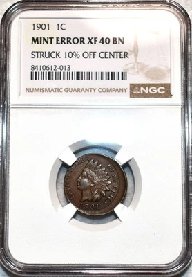 NGC XF-40 BN 1901 10% Off-Center Indian Head Cent, Beautiful, Error specimen! - Image 1 of 2